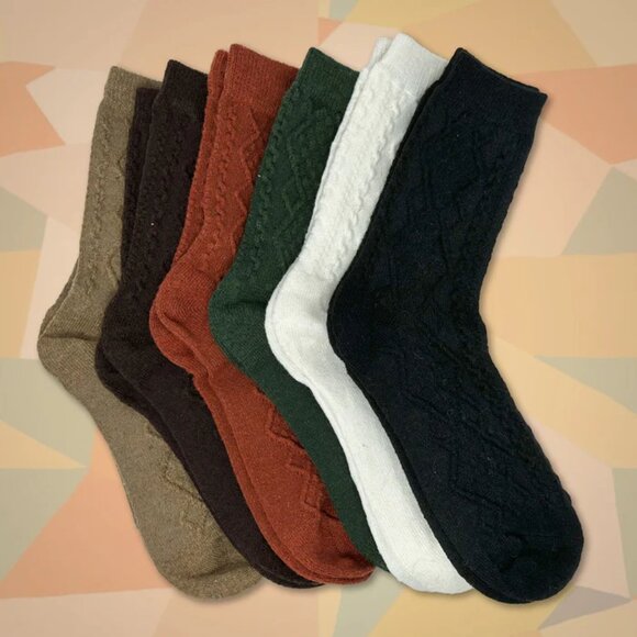 NWT Marion Cable Knit Brown Wool Crew Socks - Picture 4 of 5